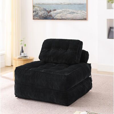 OEM Fauteuil De Sol Pliable 2 En 1 En Velours Côtelé – Canapé Pliant Confortable Avec Dossier Réglable, Lit D'Appoint Et Fauteuil De Salon Polyvalents Pour Le Salon Et La Chambre, Noir - Publicité OEM Fauteuil De Sol Pliable 2 En 1 En Velours Côtelé – Canapé Pliant Confortable Avec Dossier Réglable, Lit D'Appoint Et Fauteuil De Salon Polyvalents Pour Le Salon Et La Chambre, Noir - Publicité