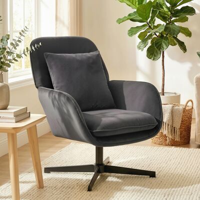 OEM Fauteuil Salon, Fauteuil D'Appoint Rembourré En Velours Avec Large Assise, Coussin Et Structure En Métal, Gris Foncé - Publicité OEM Fauteuil Salon, Fauteuil D'Appoint Rembourré En Velours Avec Large Assise, Coussin Et Structure En Métal, Gris Foncé - Publicité