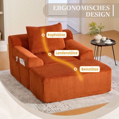 ALLAUVE Fauteuil Extra-large En Velours Côtelé Orange, Avec Repose-pieds, Rangements Latéraux Et Coussin Moelleux. Rembourrage Confortable, Livré Sans Cadre, Sans Montage Requis. Parfait Pour La Détente Ou La - Publicité ALLAUVE Fauteuil Extra-large En Velours Côtelé Orange, Avec Repose-pieds, Rangements Latéraux Et Coussin Moelleux. Rembourrage Confortable, Livré Sans Cadre, Sans Montage Requis. Parfait Pour La Détente Ou La - Publicité