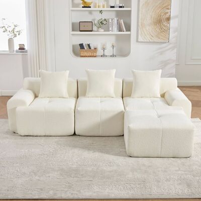 LEMONBEST Canapé D'Angle En Forme De Nuage 268x102x78 Cm Avec Pouf Canapé Modulable En L 3 Places Sans Montage Velours Côtelé Beige - Publicité LEMONBEST Canapé D'Angle En Forme De Nuage 268x102x78 Cm Avec Pouf Canapé Modulable En L 3 Places Sans Montage Velours Côtelé Beige - Publicité