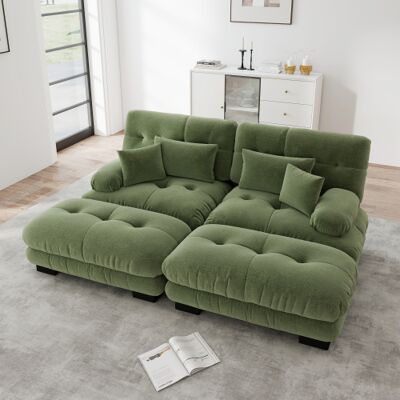 OEM Canapé Deux Places En Chenille Avec 2 Coussins Lombaires Et 2 Coussins Décoratifs, Plus 2 Poufs. Publicité OEM Canapé Deux Places En Chenille Avec 2 Coussins Lombaires Et 2 Coussins Décoratifs, Plus 2 Poufs. Publicité