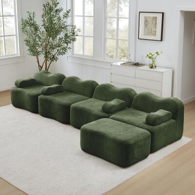 OEM Canapé D'Angle Modulable 4 Places Sans Structure, Avec 1 Pouf, Forme Ondulée, Mousse Haute Densité 32d, Coussins D'Accoudoirs Amovibles, Tissu Doux, Pour Salon, Vert - Publicité OEM Canapé D'Angle Modulable 4 Places Sans Structure, Avec 1 Pouf, Forme Ondulée, Mousse Haute Densité 32d, Coussins D'Accoudoirs Amovibles, Tissu Doux, Pour Salon, Vert - Publicité