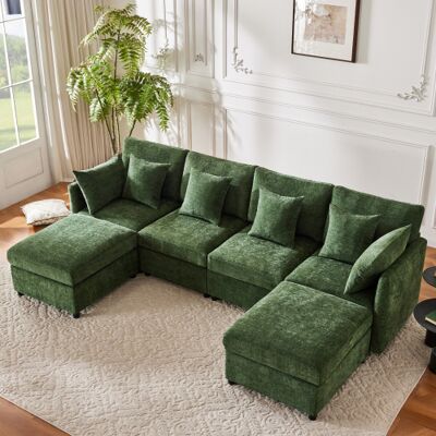 OEM Ce Canapé Modulable Peut Être Transformé En Forme De U Ou De L Et Est Livré Avec Deux Poufs Et Six Coussins. Publicité OEM Ce Canapé Modulable Peut Être Transformé En Forme De U Ou De L Et Est Livré Avec Deux Poufs Et Six Coussins. Publicité