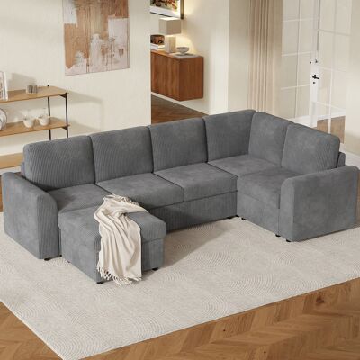 LEMONBEST Canapé D’angle Modulable 6 Places Gris En Velours Côtelé, Canapé En L Avec Pouf Amovible, Mousse Haute Densité, Grand Format Pour Salon - Publicité LEMONBEST Canapé D’angle Modulable 6 Places Gris En Velours Côtelé, Canapé En L Avec Pouf Amovible, Mousse Haute Densité, Grand Format Pour Salon - Publicité