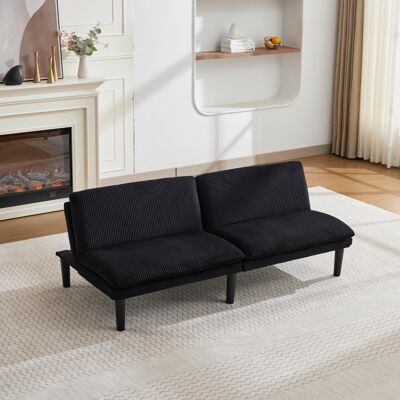 ALLAUVE Canapé Lounge 2 Places Inclinable 3 Positions 106-140-180°, Noir, Revêtement Velours Imitation Corde, Piètement Rond Plastique, Structure Lattes Bois, Salon Home-cinéma - Publicité ALLAUVE Canapé Lounge 2 Places Inclinable 3 Positions 106-140-180°, Noir, Revêtement Velours Imitation Corde, Piètement Rond Plastique, Structure Lattes Bois, Salon Home-cinéma - Publicité