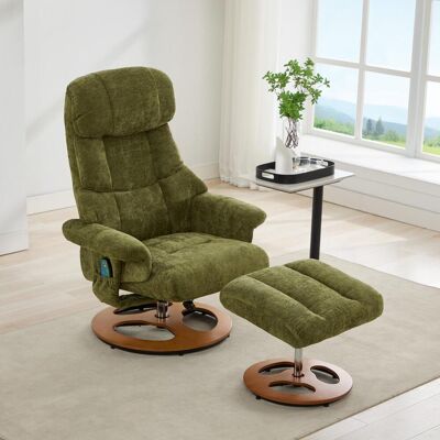 OEM 025 Fauteuil Inclinable Confortable Avec Fonction Massage Et Chauffage, Fonction Inclinable Et Repose-pieds, Pivotant À 360°, Tissu Chenille Vert. Publicité OEM 025 Fauteuil Inclinable Confortable Avec Fonction Massage Et Chauffage, Fonction Inclinable Et Repose-pieds, Pivotant À 360°, Tissu Chenille Vert. Publicité