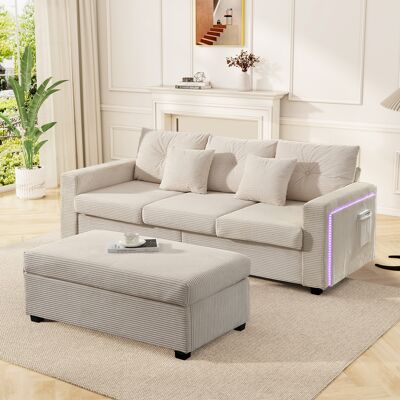 LEMONBEST Canapé D’angle Modulable 3 Places Beige Avec Led, Pouf Ottoman Amovible, 5 Coussins Inclus, Assise Moelleuse Pour Salon, 185x84.5x85.5 Cm - Publicité LEMONBEST Canapé D’angle Modulable 3 Places Beige Avec Led, Pouf Ottoman Amovible, 5 Coussins Inclus, Assise Moelleuse Pour Salon, 185x84.5x85.5 Cm - Publicité