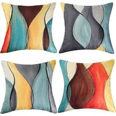 OEM Lot De 4 Housses De Coussin Coloré, 45x45 Cm, Art Abstrait En Coton & Lin, Décoration Canapé, Salon, Chambre - Publicité OEM Lot De 4 Housses De Coussin Coloré, 45x45 Cm, Art Abstrait En Coton & Lin, Décoration Canapé, Salon, Chambre - Publicité