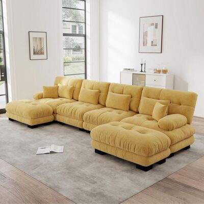 OEM Canapé D'Angle Modulable, Ensemble De Canapés En Forme De U, Adapté Au Salon, Canapé Nuage Quatre Places Confortable Avec Pouf Amovible, Combinable À Faire Soi-même, Jaune. Publicité OEM Canapé D'Angle Modulable, Ensemble De Canapés En Forme De U, Adapté Au Salon, Canapé Nuage Quatre Places Confortable Avec Pouf Amovible, Combinable À Faire Soi-même, Jaune. Publicité