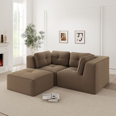 ACKERMAN Canapé D'Angle Modulaire Et Configurable, Deux Places, Canapé En L Sans Ossature Avec Repose-pieds Amovible, Tissu Cord Confortable, Adapté Pour Salon Et Chambre, Marron - Publicité ACKERMAN Canapé D'Angle Modulaire Et Configurable, Deux Places, Canapé En L Sans Ossature Avec Repose-pieds Amovible, Tissu Cord Confortable, Adapté Pour Salon Et Chambre, Marron - Publicité