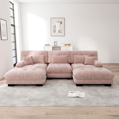 XISRENS Canapé D'Angle Modulable Luxueux - Canapé Nuage Surdimensionné En Forme De U Pour Salon, Canapé-lit Convertible À Assise Profonde Avec Pouf, Rose Chenille Wl - Publicité XISRENS Canapé D'Angle Modulable Luxueux - Canapé Nuage Surdimensionné En Forme De U Pour Salon, Canapé-lit Convertible À Assise Profonde Avec Pouf, Rose Chenille Wl - Publicité