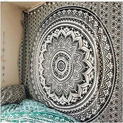 BRINSEA Tapisserie Indienne Multicolore Tenture Murale Tissu Tapisserie Style Boho Tissu Décoratif/couvre-lit (noir, 210 ×150cm) - Publicité BRINSEA Tapisserie Indienne Multicolore Tenture Murale Tissu Tapisserie Style Boho Tissu Décoratif/couvre-lit (noir, 210 ×150cm) - Publicité