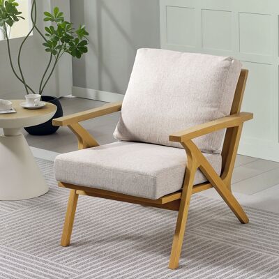 OEM Fauteuil De Salon Design Scandinave - Tissu Effet Lin, Coussins Rembourrés, Pieds En Bois D'Hévéa, 76x87x88cm, Beige - Publicité OEM Fauteuil De Salon Design Scandinave - Tissu Effet Lin, Coussins Rembourrés, Pieds En Bois D'Hévéa, 76x87x88cm, Beige - Publicité