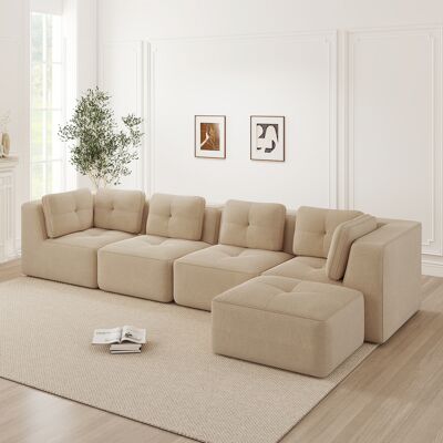ARRIGONI Canapé De Salon Modulable Sans Structure, Canapé 4 Places Confortable À Assise Profonde Avec Coussins Moelleux Et Revêtement En Velours Côtelé, Sans Montage Et Design Antidérapant, Beige - Publicité ARRIGONI Canapé De Salon Modulable Sans Structure, Canapé 4 Places Confortable À Assise Profonde Avec Coussins Moelleux Et Revêtement En Velours Côtelé, Sans Montage Et Design Antidérapant, Beige - Publicité