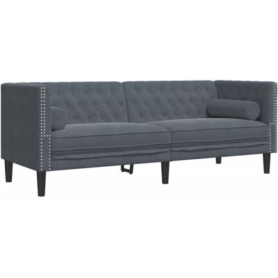 DESIGN IN Canapé Sofa Chesterfield Avec Traversins 3 Places Gris Foncé Velours - Publicité DESIGN IN Canapé Sofa Chesterfield Avec Traversins 3 Places Gris Foncé Velours - Publicité