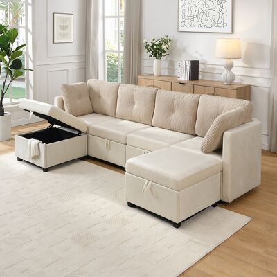 LEMONBEST Canapé Modulable 6 Modules Beige En Velours Côtelé Avec Méridienne Et Rangement, Canapé Convertible En Canapé D’angle, Lit D’appoint Ou Fauteuil - Publicité LEMONBEST Canapé Modulable 6 Modules Beige En Velours Côtelé Avec Méridienne Et Rangement, Canapé Convertible En Canapé D’angle, Lit D’appoint Ou Fauteuil - Publicité
