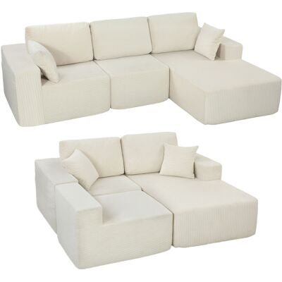 MH Canapé D'Angle Vorderthal Modulable Convertible En Lit Velours Côtelé Confortable Et Élégant Crème - Publicité MH Canapé D'Angle Vorderthal Modulable Convertible En Lit Velours Côtelé Confortable Et Élégant Crème - Publicité