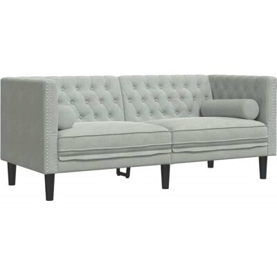 DESIGN IN Canapé Sofa Chesterfield Avec Traversins 2 Places Gris Clair Velours - Publicité DESIGN IN Canapé Sofa Chesterfield Avec Traversins 2 Places Gris Clair Velours - Publicité