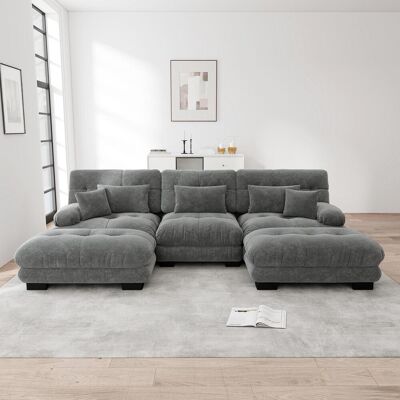 OEM Canapé D'Angle Modulable Luxueux - Canapé Nuage Surdimensionné En Forme De U Pour Salon, Canapé-lit Convertible À Assise Profonde Avec Pouf, Gris Chenille - Publicité OEM Canapé D'Angle Modulable Luxueux - Canapé Nuage Surdimensionné En Forme De U Pour Salon, Canapé-lit Convertible À Assise Profonde Avec Pouf, Gris Chenille - Publicité