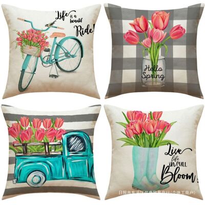OEM Lot De 4 Housses De Coussin Extérieur, Imperméable, Lin Moderne, 45x45 Cm, Motif Fleurs Printanières, Décor Canapé, Jardin - Publicité OEM Lot De 4 Housses De Coussin Extérieur, Imperméable, Lin Moderne, 45x45 Cm, Motif Fleurs Printanières, Décor Canapé, Jardin - Publicité