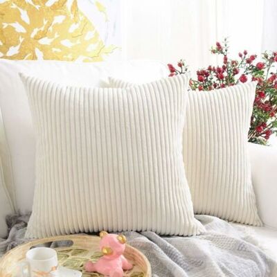 Bunthaus Lot De 2 Housses De Coussin Décoratives Carrées En Velours Côtelé Doux, Décoration Intérieure Pour Canapé, Lit Ou Fauteuil, 45 X 45 Cm (rayures Crème) - Publicité Bunthaus Lot De 2 Housses De Coussin Décoratives Carrées En Velours Côtelé Doux, Décoration Intérieure Pour Canapé, Lit Ou Fauteuil, 45 X 45 Cm (rayures Crème) - Publicité