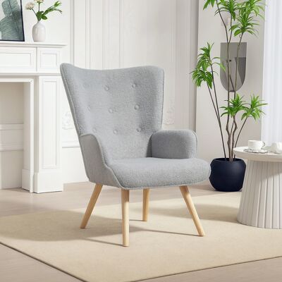 OEM Fauteuil De Salon En Tissu Bouclette - Capitonné & Rembourré, Pieds En Bois Massif, Design Confortable, 71x74x96cm, Gris Clair - Publicité OEM Fauteuil De Salon En Tissu Bouclette - Capitonné & Rembourré, Pieds En Bois Massif, Design Confortable, 71x74x96cm, Gris Clair - Publicité