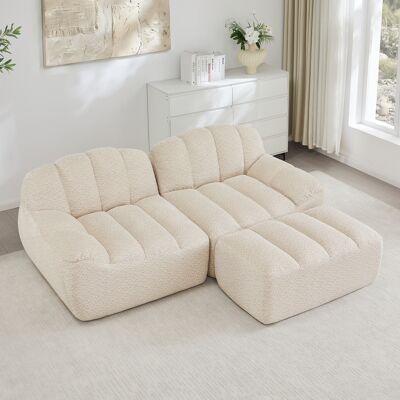 ACKERMAN Canapé Sans Ossature Modulaire En L 2 Places Avec 1 Pouf, Forme De Coquillage, Coussins D'Assise Profonds, Canapé Pour Salon, Aucun Montage Requis, Beige Blanc - Publicité ACKERMAN Canapé Sans Ossature Modulaire En L 2 Places Avec 1 Pouf, Forme De Coquillage, Coussins D'Assise Profonds, Canapé Pour Salon, Aucun Montage Requis, Beige Blanc - Publicité