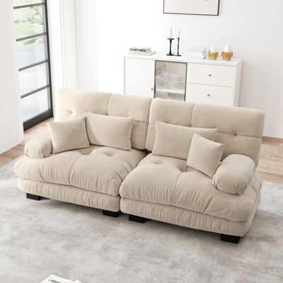LEMONBEST Canapé 2 Places Effet Nuage Canapé Salon Confortable Avec 4 Coussins - Assise Profonde - Structure Bois Massif - Chenille Café Clair - Publicité LEMONBEST Canapé 2 Places Effet Nuage Canapé Salon Confortable Avec 4 Coussins - Assise Profonde - Structure Bois Massif - Chenille Café Clair - Publicité