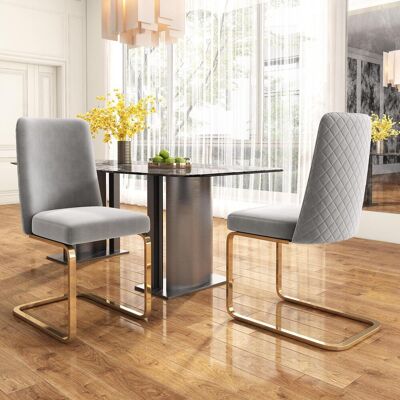 OEM Chaise De Salle À Manger En Velours, Lot De 2, Luxueuse, Salon, Chambre, Fauteuil, Dossier En Losange, Pieds De Support En Métal Doré, Gris - Publicité OEM Chaise De Salle À Manger En Velours, Lot De 2, Luxueuse, Salon, Chambre, Fauteuil, Dossier En Losange, Pieds De Support En Métal Doré, Gris - Publicité