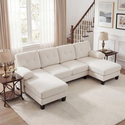 OEM Canapé D'Angle Quatre Places En Forme De U Avec Méridienne, Revêtu D'Un Tissu Chenille Moderne Et Doté D'Un Dossier Réglable. Convertible En Lit, Il Convient Aussi Bien Au Salon Qu'au Bureau. Beige. Publicité OEM Canapé D'Angle Quatre Places En Forme De U Avec Méridienne, Revêtu D'Un Tissu Chenille Moderne Et Doté D'Un Dossier Réglable. Convertible En Lit, Il Convient Aussi Bien Au Salon Qu'au Bureau. Beige. Publicité