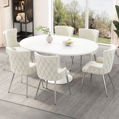 MIDUODUO Ensemble De Fauteuils De Salle À Manger En Velours Composé De 4 Fauteuils Lounge De Salon De Luxe Avec Quatre Pieds Métalliques Argentés,beige - Publicité MIDUODUO Ensemble De Fauteuils De Salle À Manger En Velours Composé De 4 Fauteuils Lounge De Salon De Luxe Avec Quatre Pieds Métalliques Argentés,beige - Publicité