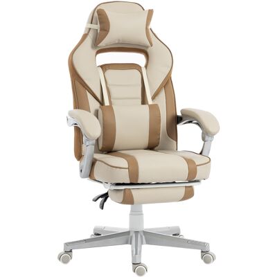 OEM Fauteuil De Jeu Inclinable Avec Hauteur Réglable, Repose-pieds Rétractable, Soutien Lombaire Et Appui-tête Amovible - Crème - Publicité OEM Fauteuil De Jeu Inclinable Avec Hauteur Réglable, Repose-pieds Rétractable, Soutien Lombaire Et Appui-tête Amovible - Crème - Publicité