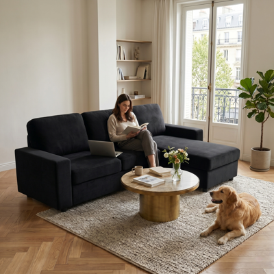 ACKERMAN Canapé D'Angle Avec Rangement, Grand Espace De Détente Avec Pouf, Ressorts Ensachés, Housses Amovibles, Canapé Moderne Pour Salon, 245,5 Cm - Publicité ACKERMAN Canapé D'Angle Avec Rangement, Grand Espace De Détente Avec Pouf, Ressorts Ensachés, Housses Amovibles, Canapé Moderne Pour Salon, 245,5 Cm - Publicité