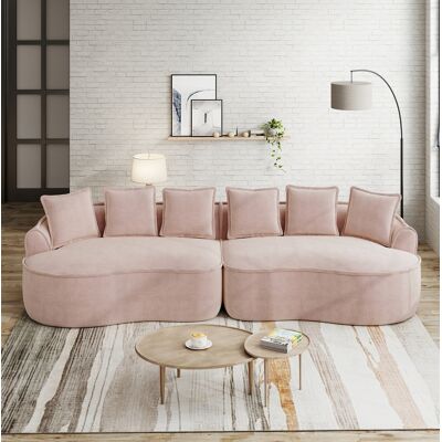 BEAOK Canapé Modulable En Chenille Rose, Sans Montage, Assise Profonde Et Accoudoirs Larges - Publicité BEAOK Canapé Modulable En Chenille Rose, Sans Montage, Assise Profonde Et Accoudoirs Larges - Publicité