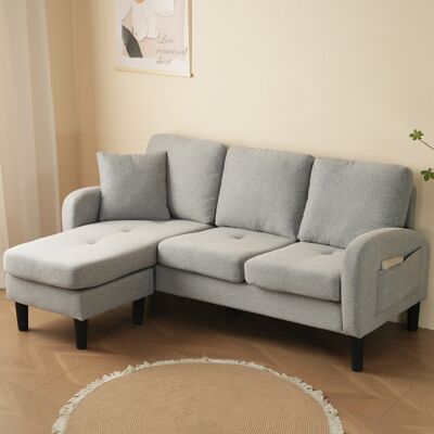 LEMONBEST Canapé D’angle En L 3 Places Gris Clair Avec Méridienne, Coussin Et Poche Latérale, Tissu Coton-lin Respirant, 166x118x77 Cm, Style Moderne Pour Salon - Publicité LEMONBEST Canapé D’angle En L 3 Places Gris Clair Avec Méridienne, Coussin Et Poche Latérale, Tissu Coton-lin Respirant, 166x118x77 Cm, Style Moderne Pour Salon - Publicité