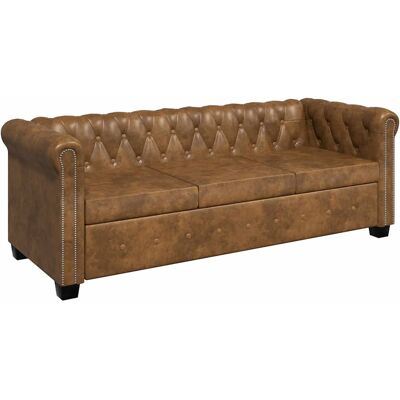 DESIGN IN Canapé Sofa Chesterfield 3 Places Cuir Artificiel Marron - Publicité DESIGN IN Canapé Sofa Chesterfield 3 Places Cuir Artificiel Marron - Publicité