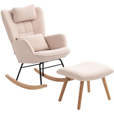 OEM Fauteuil À Bascule Avec Repose-pieds, Revêtement En Polaire Douce, Pieds En Bois, Coussin, Dossier Haut, Beige - Publicité OEM Fauteuil À Bascule Avec Repose-pieds, Revêtement En Polaire Douce, Pieds En Bois, Coussin, Dossier Haut, Beige - Publicité