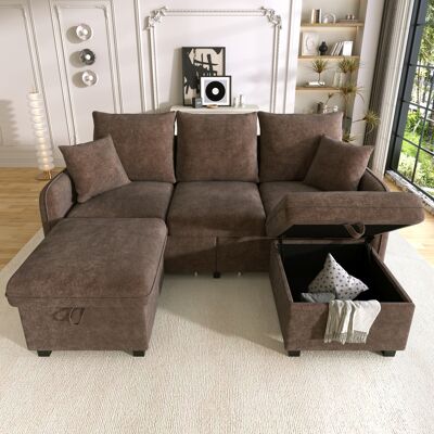 ABAISAN Canapé 3 Places Modulaire - Avec 2 Ottomans Rangement - Convertible En Lit Ou L-shape - Tissu Chenille Doux - 2 Tiroirs Métal Cachés - Brun - Publicité ABAISAN Canapé 3 Places Modulaire - Avec 2 Ottomans Rangement - Convertible En Lit Ou L-shape - Tissu Chenille Doux - 2 Tiroirs Métal Cachés - Brun - Publicité