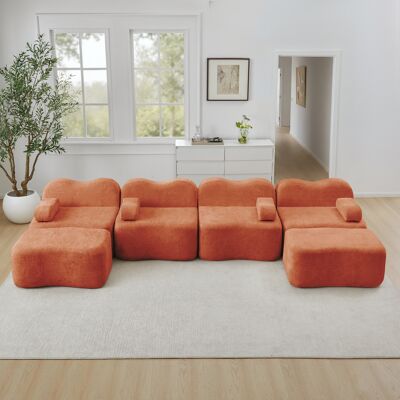MIDUODUO Canapé Modulaire U 4 Places Orange Avec 2 Ottomans,forme De Vague. Mousse 32d,coussins Mobiles Tissu Doux Adapté Au Salon. Publicité MIDUODUO Canapé Modulaire U 4 Places Orange Avec 2 Ottomans,forme De Vague. Mousse 32d,coussins Mobiles Tissu Doux Adapté Au Salon. Publicité