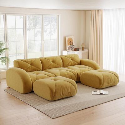 OEM Canapé Modulable 3 Places En Forme De U, Sans Structure, Avec 2 Poufs, Idéal Pour Le Salon, Tissu Confortable, Antidérapant, Livré Monté, Jaune - Publicité OEM Canapé Modulable 3 Places En Forme De U, Sans Structure, Avec 2 Poufs, Idéal Pour Le Salon, Tissu Confortable, Antidérapant, Livré Monté, Jaune - Publicité
