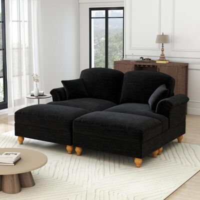 OEM Canapé Deux Places Modulaire Classique En Chenille Avec Accoudoirs En Forme D'Entonnoir, Ourlet Plissé Amovible, Pieds En Forme De Fuseau Et Pouf Amovible — Un Canapé Doux, - Publicité OEM Canapé Deux Places Modulaire Classique En Chenille Avec Accoudoirs En Forme D'Entonnoir, Ourlet Plissé Amovible, Pieds En Forme De Fuseau Et Pouf Amovible — Un Canapé Doux, - Publicité