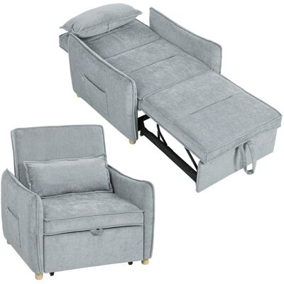 ARRIGONI Fauteuil Convertible 1 Place 3 En 1, Fauteuil-lit Clic-clac En Chenille, Assise Large Dossier Réglable, 88x84x87cm, Gris - Publicité ARRIGONI Fauteuil Convertible 1 Place 3 En 1, Fauteuil-lit Clic-clac En Chenille, Assise Large Dossier Réglable, 88x84x87cm, Gris - Publicité
