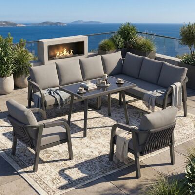 OEM Ensemble Jardin 8 Personnes Accoudoirs Et Dossiers Tressés Tube Acier Galvanisé Canapé D'Angle Table Repas 2 Fauteuils Gris - Publicité OEM Ensemble Jardin 8 Personnes Accoudoirs Et Dossiers Tressés Tube Acier Galvanisé Canapé D'Angle Table Repas 2 Fauteuils Gris - Publicité
