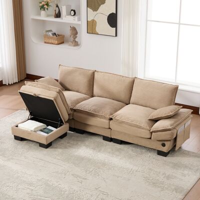 VIVACASA Canapé Modulable 3 Places Velours Côtelé 1 Pouf Assise Large Ergonomique Mousse Haute Densité Usb-c Poches Latérales Kaki - Publicité VIVACASA Canapé Modulable 3 Places Velours Côtelé 1 Pouf Assise Large Ergonomique Mousse Haute Densité Usb-c Poches Latérales Kaki - Publicité