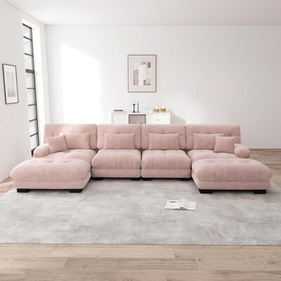 OEM Canapé D'Angle Modulable, Ensemble De Canapés En Forme De U, Adapté Au Salon, Canapé Nuage Quatre Places Confortable Avec Pouf Amovible, Combinable À Faire Soi-même, Tissu Chenille, Rose. Publicité OEM Canapé D'Angle Modulable, Ensemble De Canapés En Forme De U, Adapté Au Salon, Canapé Nuage Quatre Places Confortable Avec Pouf Amovible, Combinable À Faire Soi-même, Tissu Chenille, Rose. Publicité