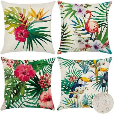 FOGSHIELD Lot De 4 Housses De Coussin Décoratives D'Extérieur Imperméables, Motif Plantes Tropicales, Fleurs, Oiseaux, Pour Canapé, Terrasse, Jardin, Salon, Chambre À Coucher, Décoration 45 X 45 Cm - Publicité FOGSHIELD Lot De 4 Housses De Coussin Décoratives D'Extérieur Imperméables, Motif Plantes Tropicales, Fleurs, Oiseaux, Pour Canapé, Terrasse, Jardin, Salon, Chambre À Coucher, Décoration 45 X 45 Cm - Publicité