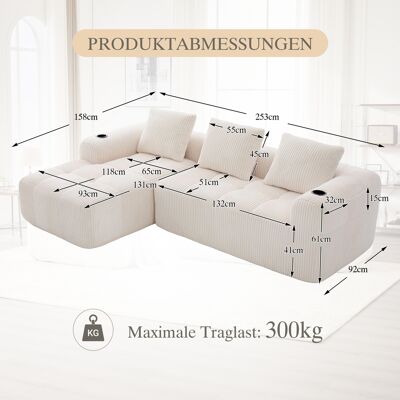 ALLAUVE Canapé Modulable Beige En Velours Côtelé, Moelleux Avec Poche Latérale Et Porte-gobelet. Haut Confort Pour Longues Assises, 3 Coussins Inclus. Idéal Salon, Bureau. Publicité ALLAUVE Canapé Modulable Beige En Velours Côtelé, Moelleux Avec Poche Latérale Et Porte-gobelet. Haut Confort Pour Longues Assises, 3 Coussins Inclus. Idéal Salon, Bureau. Publicité