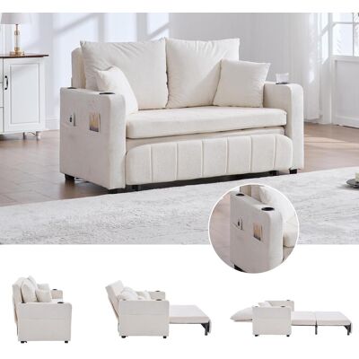 OEM Canapé Multifonctionnel En Tissu, Canapé Pliant Extensible, Utilisable Comme Canapé Ou Lit, Avec Poches De Rangement Sur Les Accoudoirs, Fonction De Chargement Usb Et Porte-gobelets (chenille Beige) - Publicité OEM Canapé Multifonctionnel En Tissu, Canapé Pliant Extensible, Utilisable Comme Canapé Ou Lit, Avec Poches De Rangement Sur Les Accoudoirs, Fonction De Chargement Usb Et Porte-gobelets (chenille Beige) - Publicité