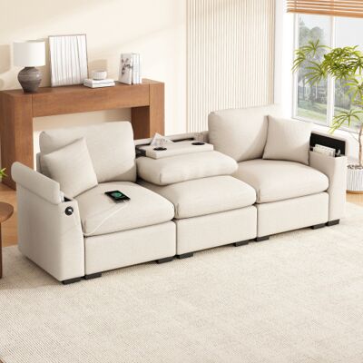 XISRENS Canapé Trois Places Moderne En Chenille, Canapé En Tissu Avec Coussins, Table Pliante Avec Port Usb, Porte-gobelet Et Espace De Rangement, Un Canapé Multifonctionnel Adapté Aux Bureaux, Appartements E - Publicité XISRENS Canapé Trois Places Moderne En Chenille, Canapé En Tissu Avec Coussins, Table Pliante Avec Port Usb, Porte-gobelet Et Espace De Rangement, Un Canapé Multifonctionnel Adapté Aux Bureaux, Appartements E - Publicité