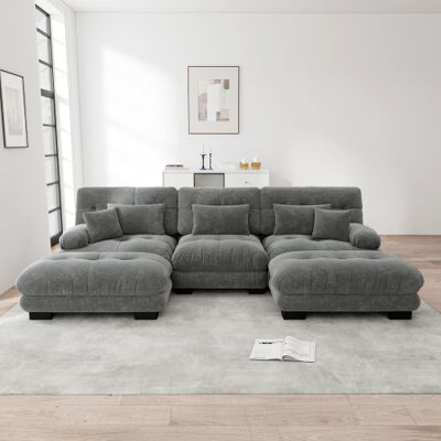 XISRENS Canapé D'Angle Modulable Luxueux - Canapé Nuage Surdimensionné En Forme De U Pour Salon, Canapé-lit Convertible À Assise Profonde Avec Pouf, Gris Chenille Wl - Publicité XISRENS Canapé D'Angle Modulable Luxueux - Canapé Nuage Surdimensionné En Forme De U Pour Salon, Canapé-lit Convertible À Assise Profonde Avec Pouf, Gris Chenille Wl - Publicité